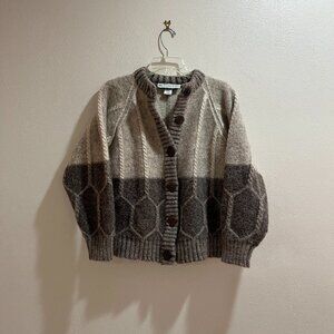 THE NATIONAL TRUST Women's Taupe/Gray Wool Button-Up Cardigan Sweater - Size M/L